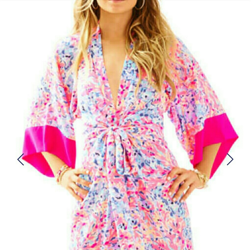 New Lilly Pulitzer Kimora Kimono silk dress sz L